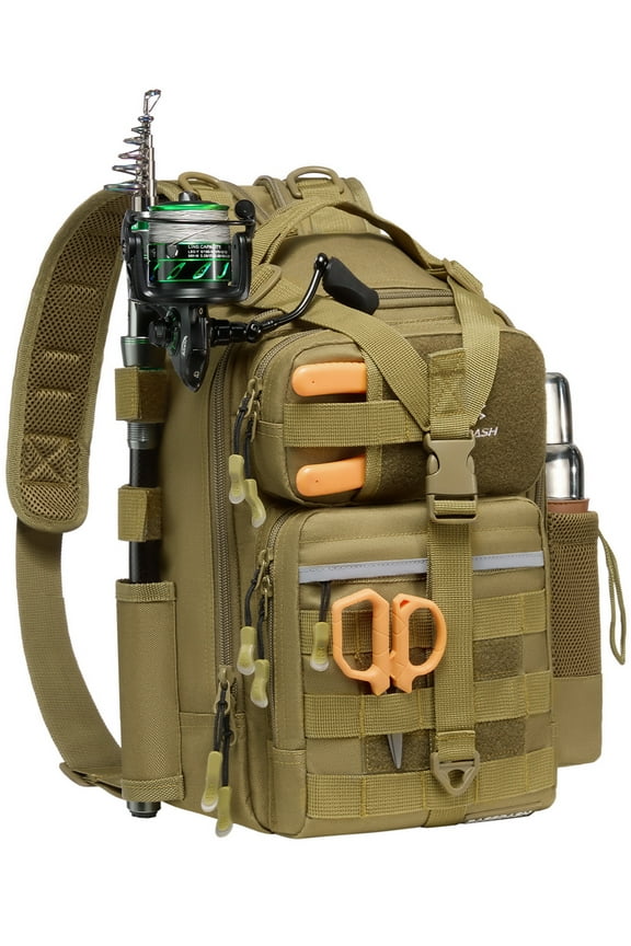 Convertible Fishing Backpack Sling Bag with Rod Holder, Adjustable Tactical Water-resistant Tackle Storage Pack FP07
