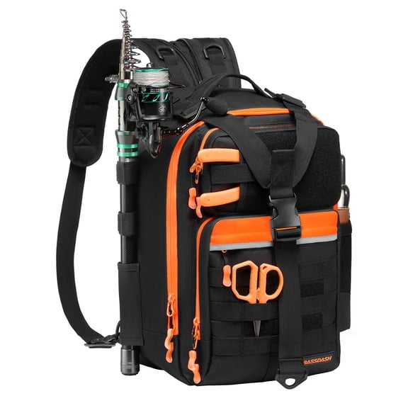 Bassdash Convertible Fishing Backpack Sling Bag with Rod Holder, Adjustable Tactical Water-resistant Tackle Storage Pack FP07