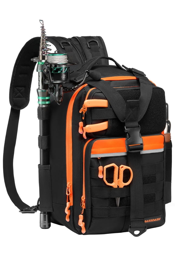 Convertible Fishing Backpack Sling Bag with Rod Holder, Adjustable Tactical Water-resistant Tackle Storage Pack FP07