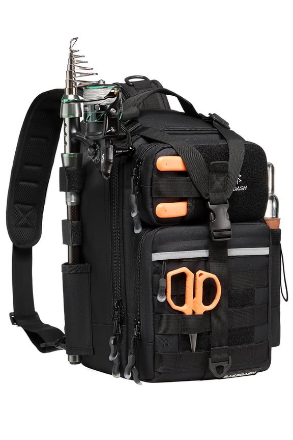 Convertible Fishing Backpack Sling Bag with Rod Holder, Adjustable Tactical Water-resistant Tackle Storage Pack FP07
