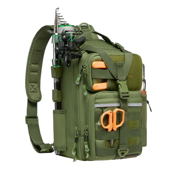 Bassdash Convertible Fishing Backpack Sling Bag with Rod Holder, Adjustable Tactical Water-resistant Tackle Storage Pack FP07
