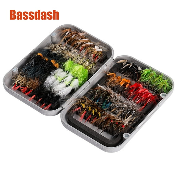 Bassdash Fly Fishing Assorted Flies Kit, Pack of 64 pcs Fly Lure including Dry Flies, Wet Flies, Nymphs, Streamers, Terrestrials, Leeches and More, with Magnetic Fly Box