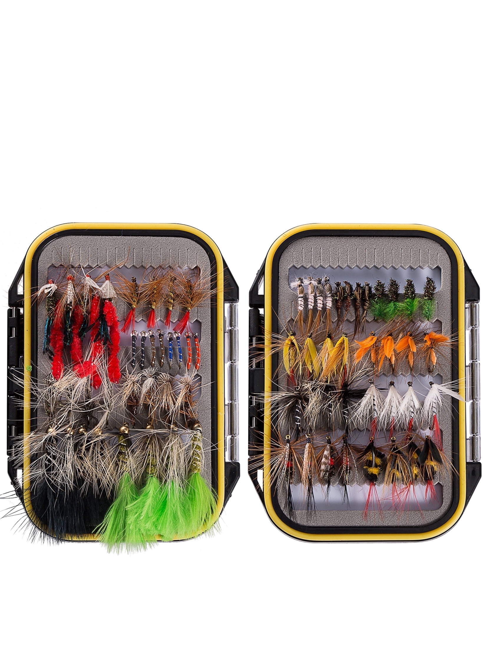 Bassdash Fly Fishing Assorted Flies Kit, Pack of 72 pcs Fly Lure including Dry Flies, Wet Flies, Nymphs, Terrestrials, Midges, Streamers and More, with Double-Side Waterproof Fly Box