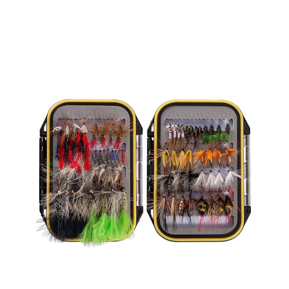 Bassdash Fly Fishing Assorted Flies Kit, Pack of 72 pcs Fly Lure including Dry Flies, Wet Flies, Nymphs, Terrestrials, Midges, Streamers and More, with Double-Side Waterproof Fly Box