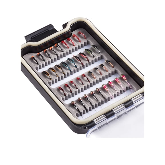 Bassdash Fly Fishing Lures Kit with Box Nymph Beadhead Wet Fishing Dry Flies for Trout Bass Salmon