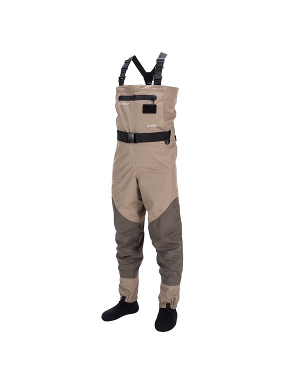 Men’s Breathable Chest and Waist Convertible Waders for Fishing Hunting, Stocking Foot,Khaki