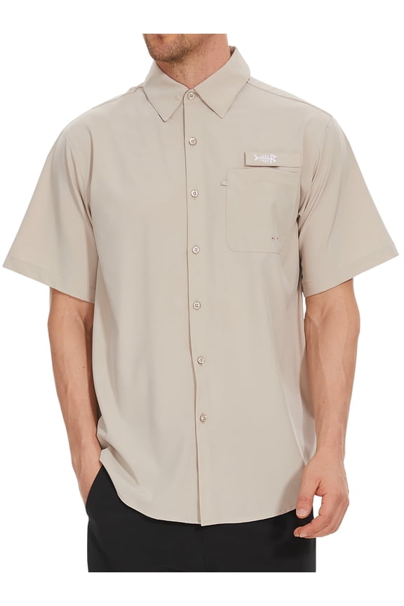 Men's UPF 50+ Short Sleeve Button Down Fishing Shirt Breathable Lightweight for Outdoors Hiking Camping