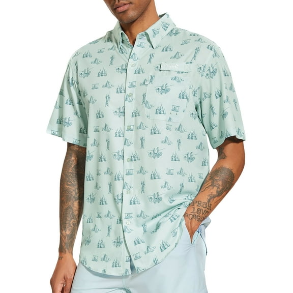 Bassdash Men's UPF 50+ Short Sleeve Button Down Fishing Shirt Breathable Lightweight for Outdoor and Beach Activities