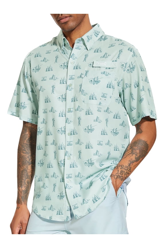 Men's UPF 50+ Short Sleeve Button Down Fishing Shirt Breathable Lightweight for Outdoor and Beach Activities