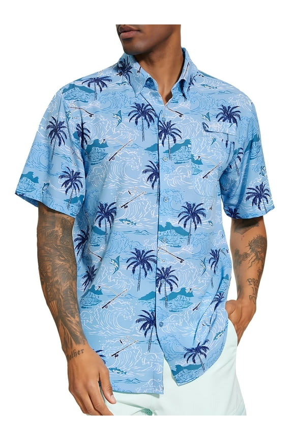 Men's UPF 50+ Short Sleeve Button Down Fishing Shirt Breathable Lightweight for Outdoor and Beach Activities