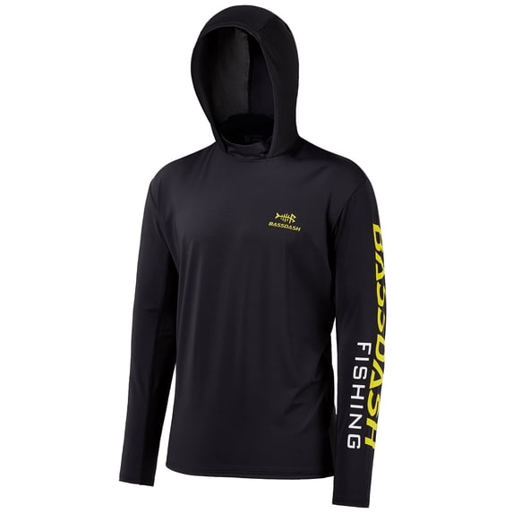 Bassdash Men's UV Sun Protection Hooded Long Sleeve Fishing Hoodie,Black,5XL