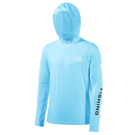 Bassdash Men's UV Sun Protection Hooded Long Sleeve Fishing Hoodie,Blue,M