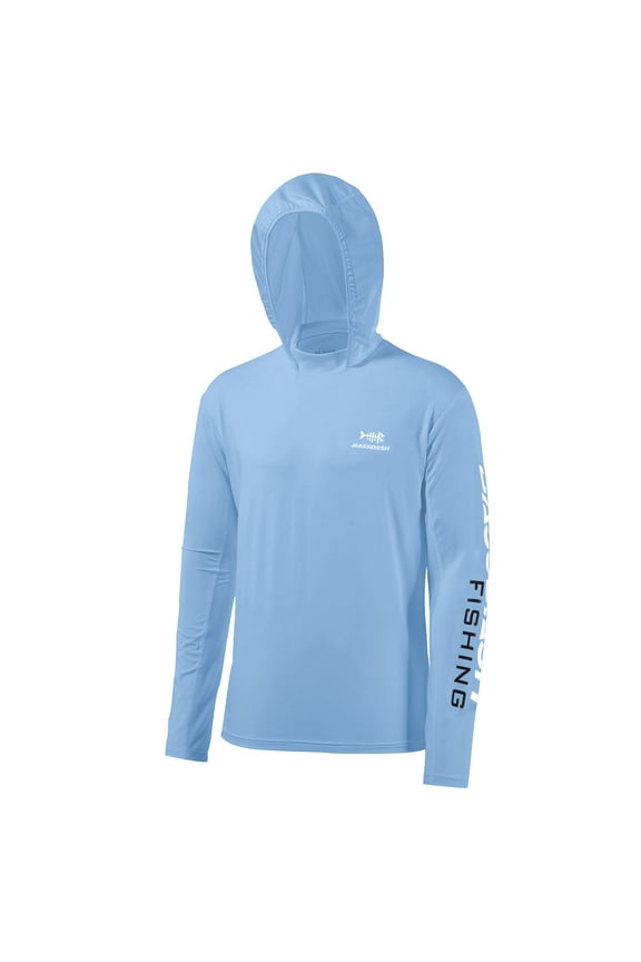 Men's UV Sun Protection Hooded Long Sleeve Fishing Hoodie,Blue,XL