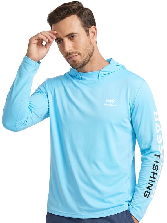 Men's UV Sun Protection Hooded Long Sleeve Fishing Hoodie,Blue,XL