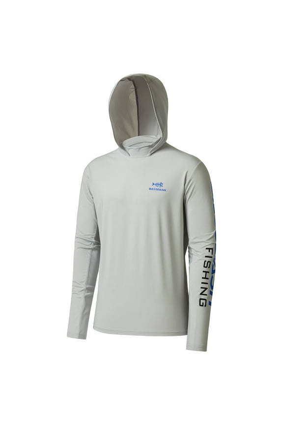 Men's UV Sun Protection Hooded Long Sleeve Fishing Hoodie,Grey,4XL