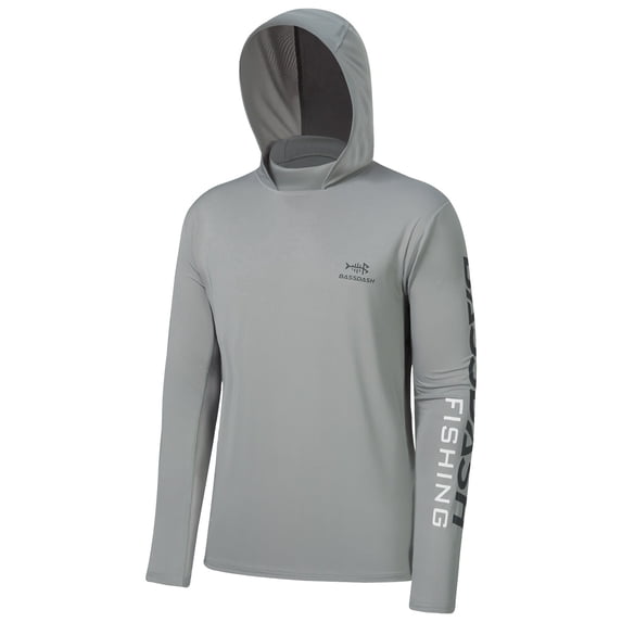 Bassdash Men's UV Sun Protection Hooded Long Sleeve Fishing Hoodie,Grey,4XL
