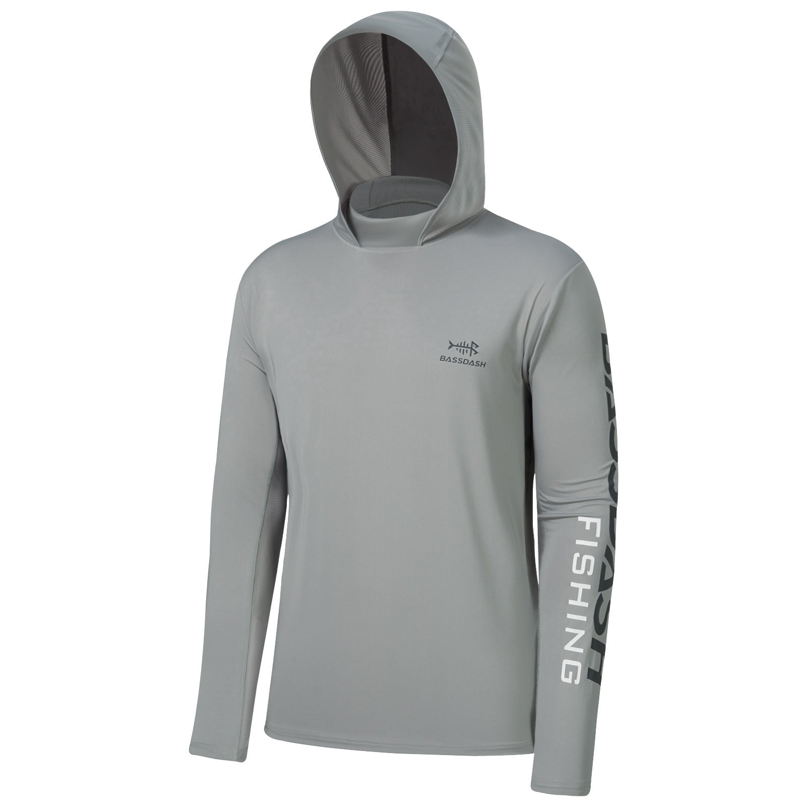 Bassdash Men's UV Sun Protection Hooded Long Sleeve Fishing Hoodie,Grey,XL