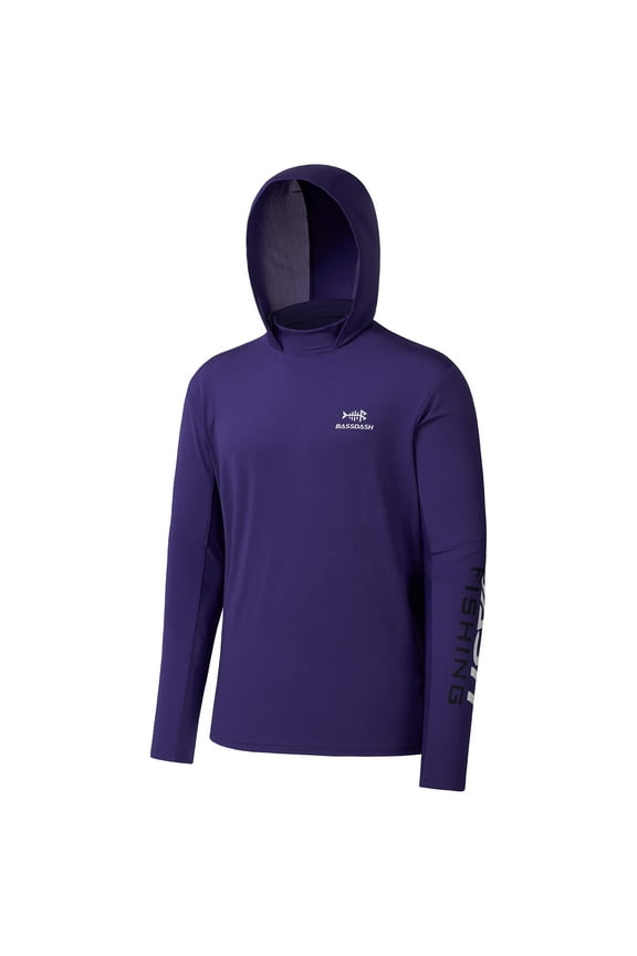Men's UV Sun Protection Hooded Long Sleeve Fishing Hoodie,Purple,XL