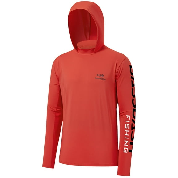 Bassdash Men's UV Sun Protection Hooded Long Sleeve Fishing Hoodie,Red,S
