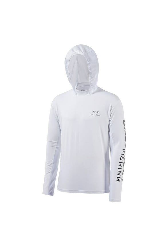 Men's UV Sun Protection Hooded Long Sleeve Fishing Hoodie,White,3XL