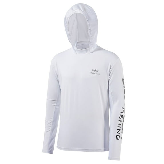 Bassdash Men's UV Sun Protection Hooded Long Sleeve Fishing Hoodie,White,5XL