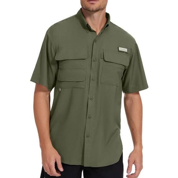 Bassdash UPF 50 Men’s Fishing Dress Shirt Button Down Woven Short Sleeve Outdoor