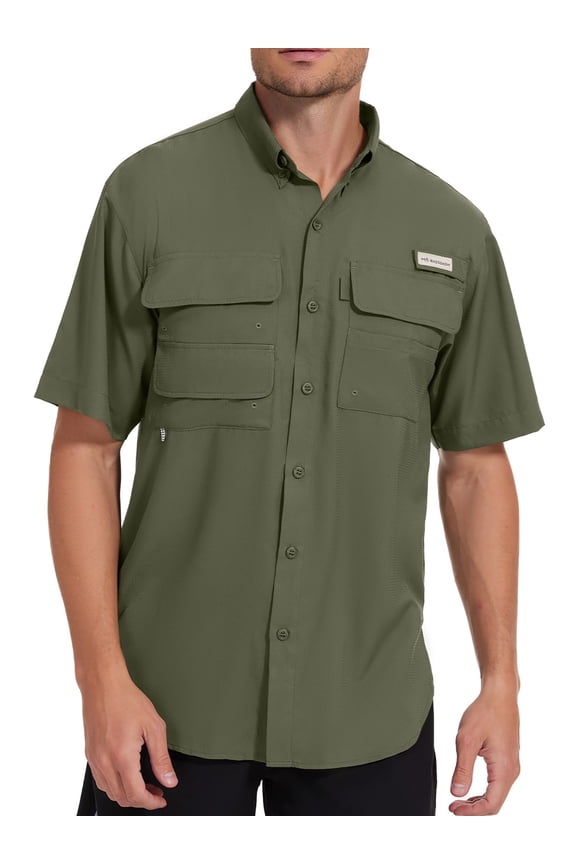 UPF 50 Men’s Fishing Dress Shirt Button Down Woven Short Sleeve Outdoor