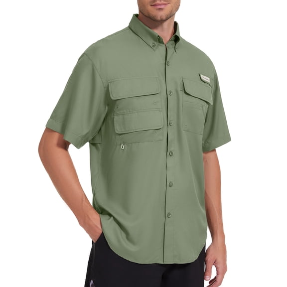 Bassdash UPF 50 Men’s Fishing Dress Shirt Button Down Woven Short Sleeve Outdoor