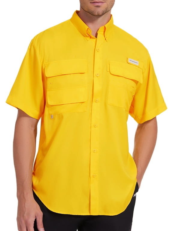 UPF 50 Men’s Fishing Dress Shirt Button Down Woven Short Sleeve Outdoor