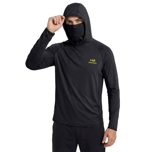 Bassdash UPF 50  Men’s Long Sleeve Fishing Shirt with Mask UV Neck Gaiter Hoodie