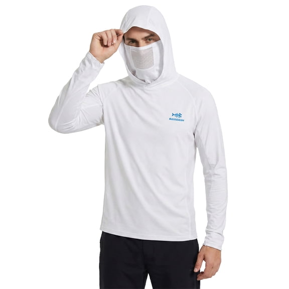 Bassdash UPF 50  Men’s Long Sleeve Fishing Shirt with Mask UV Neck Gaiter Hoodie