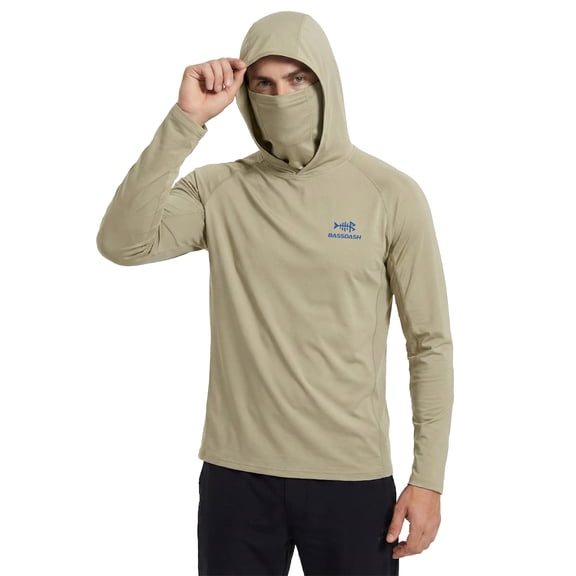 Bassdash UPF 50  Men’s Long Sleeve Fishing Shirt with Mask UV Neck Gaiter Hoodie