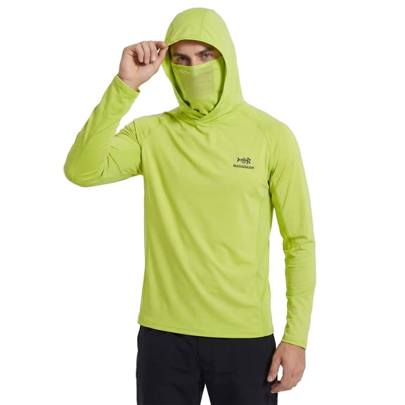 Bassdash UPF 50  Men’s Long Sleeve Fishing Shirt with Mask UV Neck Gaiter Hoodie
