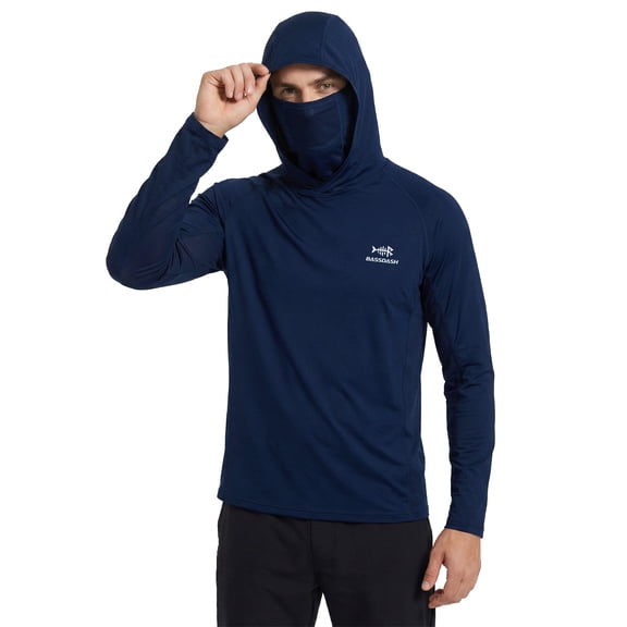 Bassdash UPF 50  Men’s Long Sleeve Fishing Shirt with Mask UV Neck Gaiter Hoodie