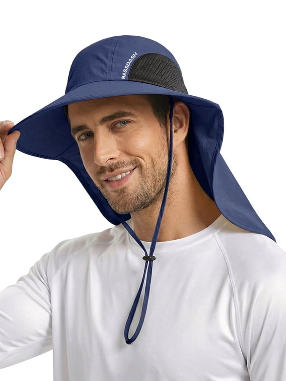 UPF 50+ Unisex Water Resistant Wide Brim Sun Hat with Large Neck Flap Ponytail Fishing Hat for Men Women