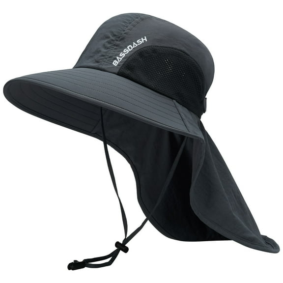 Bassdash UPF 50  Unisex Water Resistant Wide Brim Sun Hat with Large Neck Flap Ponytail Fishing Hat for Men Women