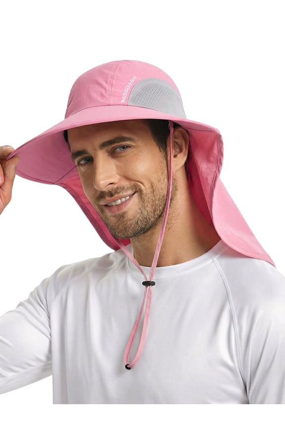 UPF 50+ Unisex Water Resistant Wide Brim Sun Hat with Large Neck Flap Ponytail Fishing Hat for Men Women