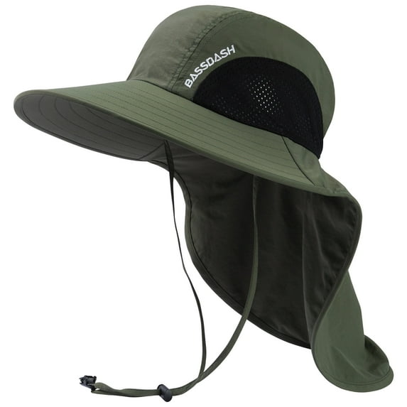 Bassdash UPF 50+ Unisex Water Resistant Wide Brim Sun Hat with Large Neck Flap Ponytail Fishing Hat for Men Women