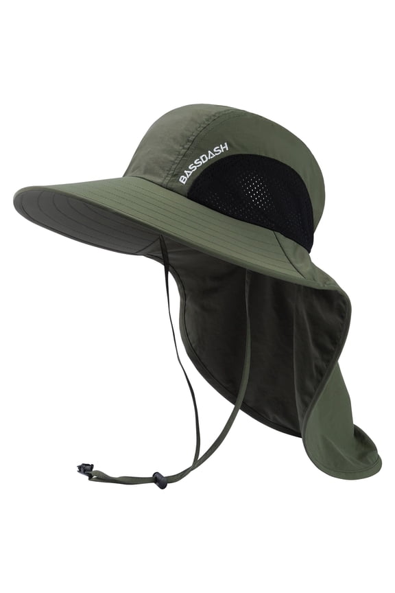 UPF 50+ Unisex Water Resistant Wide Brim Sun Hat with Large Neck Flap Ponytail Fishing Hat for Men Women