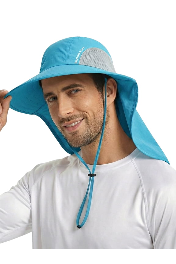 UPF 50+ Unisex Water Resistant Wide Brim Sun Hat with Large Neck Flap Ponytail Fishing Hat for Men Women