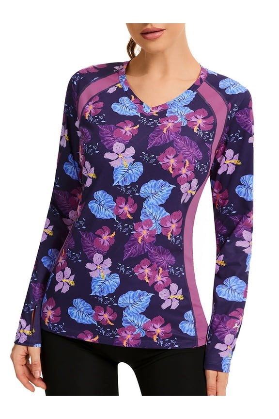 Women‘s UPF 50+ Wrinkle-free Fishing Shirt Long Sleeve V Neck Breathable Sun Protection T-shirt for Hiking SR01W