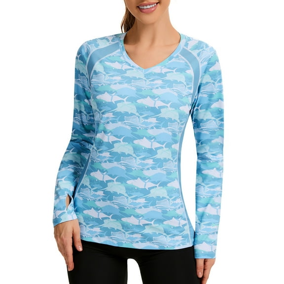 Bassdash Women‘s UPF 50  Wrinkle-free Fishing Shirt Long Sleeve V Neck Breathable Sun Protection T-shirt for Hiking SR01W