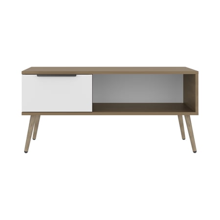 Basset Coffee Table, 1 Drawer, 1 Shelf, 4 Legs, Natural Oak / White