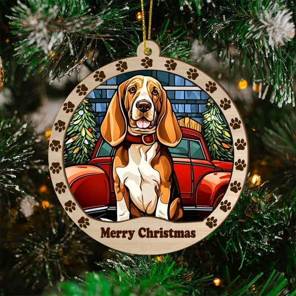 Basset Fauvede Bretagne Christmas Dog Ornament, Basset Fauvede Bretagne Dog Stained Glass, Holiday Present Ideas, Basset Fauvede Bretagne Dog Suncatcher Decorations, Xmas