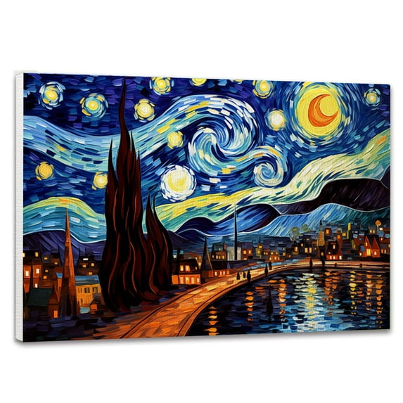 Basset Fauvede Bretagne Dog Canvas Van Gogh Starry Night Wall Art Gifts Canvas Wall Art Frame Music Artist Customized Canvas Framed Photo Art Work For The Bedroom(Gifts For Dog Lover )
