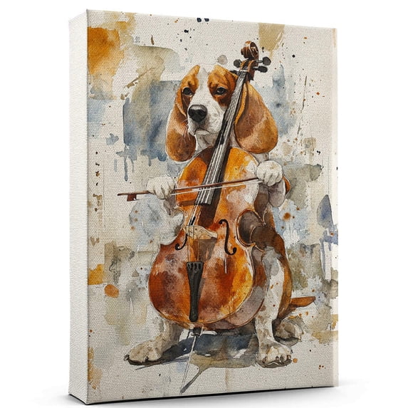Basset Fauvede Bretagne Dog Stretched Canvas Size 8x12 – Cello Theme Dog Art for Wall, Basset Fauvede Bretagne Dog Playing Cello Wall Art, Dog Lover Canvas Decor