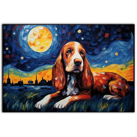 Basset Fauvede Bretagne Dog Watercolor Starry Night Van Gogh Painting Kits, Painting Watercolor Canvas, Canvas Suitable for Room Decor Cafe Decor Or Gift for Friends