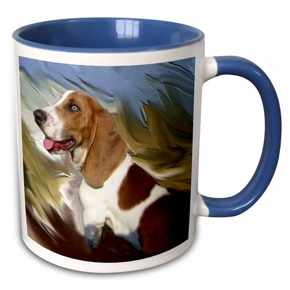3drose, Basset Hound, 11oz Two-tone Blue Mug