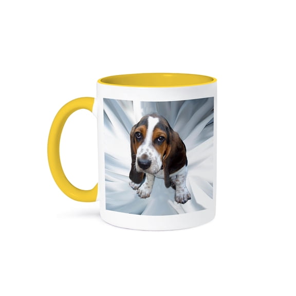 3dRose, Basset Hound, 11oz Two-Tone Yellow Mug