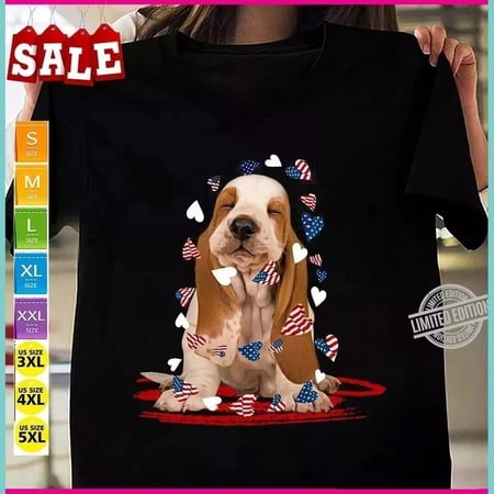 Basset Hound 4Th Of July American Flag Best Gift For Dog Lover T-Shirt Fgd